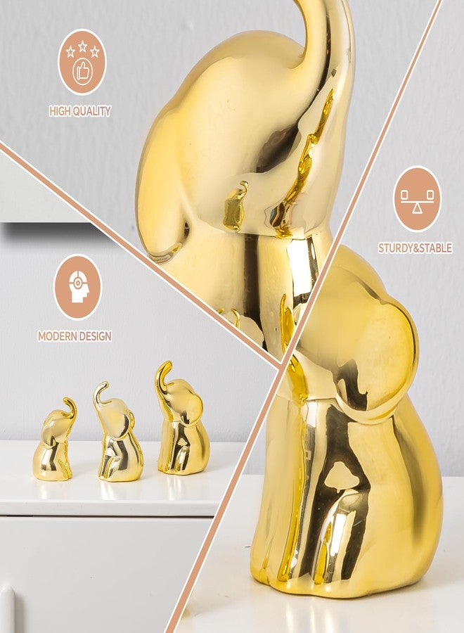 EABOSON Set of 3 Cute Gold Elephant Statues, Small Decorative Accents for Shelves, Livingroom and Bedroom - Gifts for Lover, Family (Gold) - Image 5